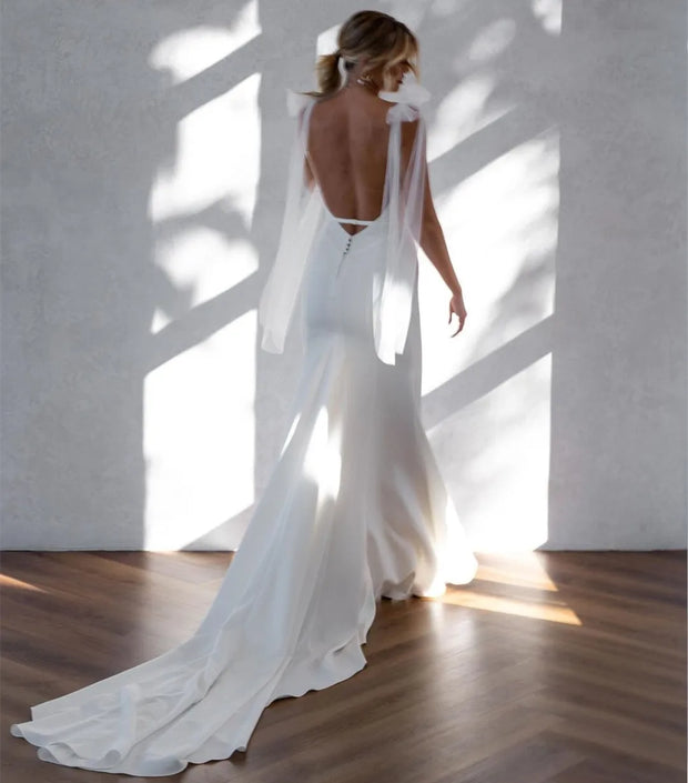 Msikoods Civil Wedding Dress 2025 Women Spring  Brides Dress Spaghetti Strap V-Neck Backless Mermaid Bridal Wedding Party Dress