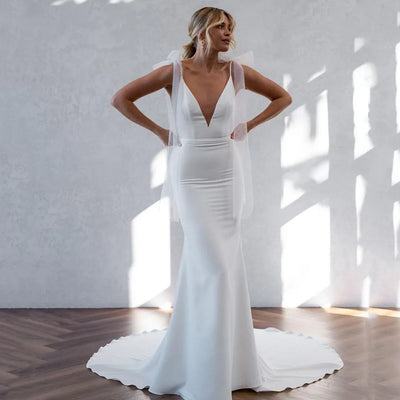 Msikoods Civil Wedding Dress 2025 Women Spring  Brides Dress Spaghetti Strap V-Neck Backless Mermaid Bridal Wedding Party Dress