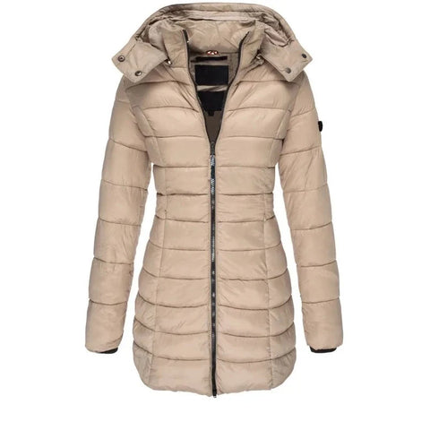 Winter Thicken Warm Women Parkas Solid Color Zippers Coats Long Sleeve Padded Puff Jacket Mid-Length Slim Female Hoodie Parkas