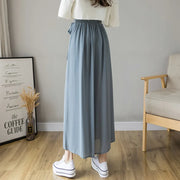 2021 Spring Summer New Style Korean Women Pleated Chiffon Trousers High Waist Pants Hakama Casual Wide Leg Pantalones