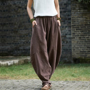 Vintage  Yoga Clothes Cotton  Linen Women High Waist Pants Baggy Loose  Large Oversized Size Women's Cargo Trousers Wide Leg