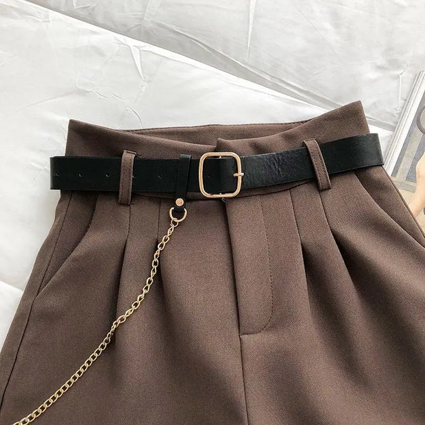 2021 New Casual Comfortable Elegant Wild Shorts With Belt Women's Woolen Shorts Autumn Winter Slim Wide Leg A-line Shorts