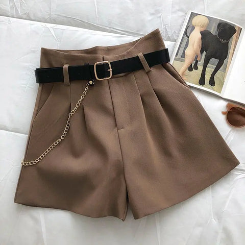 2021 New Casual Comfortable Elegant Wild Shorts With Belt Women's Woolen Shorts Autumn Winter Slim Wide Leg A-line Shorts