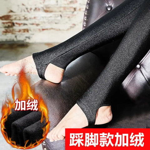 Autumn Winter Thick Leggings Fashion Solid Slim Pants Lady fleece Warm Leggings Casual Black Shiny High Waist Leggings