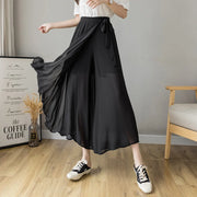 2021 Spring Summer New Style Korean Women Pleated Chiffon Trousers High Waist Pants Hakama Casual Wide Leg Pantalones