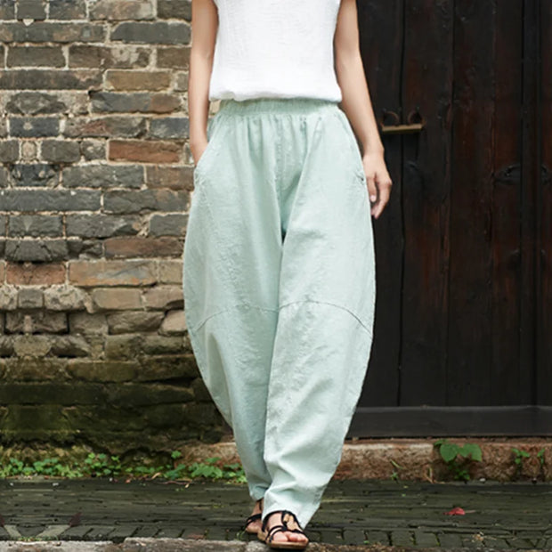 Vintage  Yoga Clothes Cotton  Linen Women High Waist Pants Baggy Loose  Large Oversized Size Women's Cargo Trousers Wide Leg