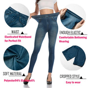 Push Up Seamless High Waist Faux Denim Leggings Women Casual Elastic Pocket Jeans Print Pants Skinny Pencil Leggins Mujer