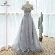 Elegant sequin lace gray flowers Evening dress  prom dresses evening gowns vestidos de fiesta robe de soirée de mariage