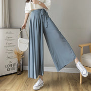 2021 Spring Summer New Style Korean Women Pleated Chiffon Trousers High Waist Pants Hakama Casual Wide Leg Pantalones