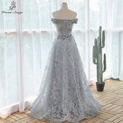 Elegant sequin lace gray flowers Evening dress  prom dresses evening gowns vestidos de fiesta robe de soirée de mariage