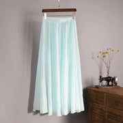 Women's Elegant 16 Color High Waist Elastic Waist Linen Pleated Long Skirts Ladies Slim Casual Skirt Saias New 2024 Summer SK05