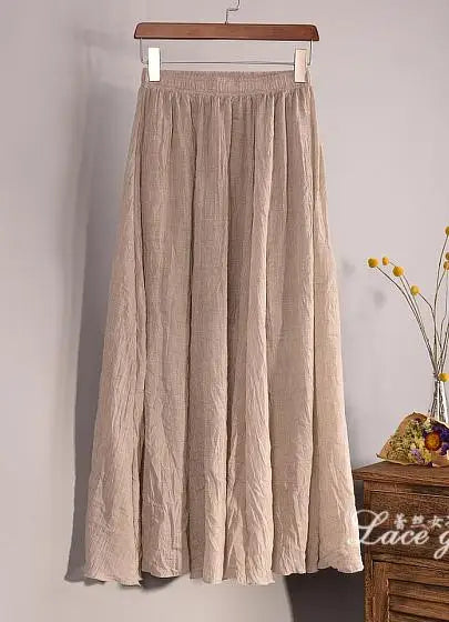 Women's Elegant 16 Color High Waist Elastic Waist Linen Pleated Long Skirts Ladies Slim Casual Skirt Saias New 2024 Summer SK05