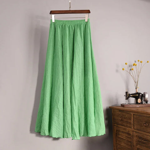 Women's Elegant 16 Color High Waist Elastic Waist Linen Pleated Long Skirts Ladies Slim Casual Skirt Saias New 2024 Summer SK05