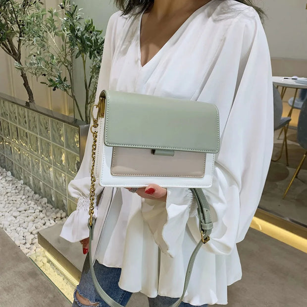 Contrast color Leather Crossbody Bags For Women Travel Handbag Fashion Simple Shoulder Messenger Bag Ladies Small Flap Bag