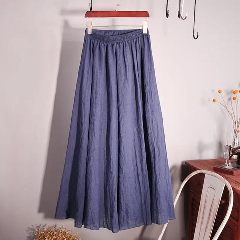 Women's Elegant 16 Color High Waist Elastic Waist Linen Pleated Long Skirts Ladies Slim Casual Skirt Saias New 2024 Summer SK05