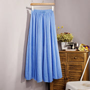 Women's Elegant 16 Color High Waist Elastic Waist Linen Pleated Long Skirts Ladies Slim Casual Skirt Saias New 2024 Summer SK05