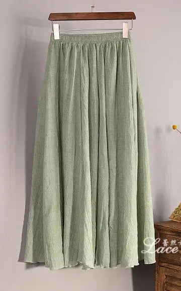 Women's Elegant 16 Color High Waist Elastic Waist Linen Pleated Long Skirts Ladies Slim Casual Skirt Saias New 2024 Summer SK05