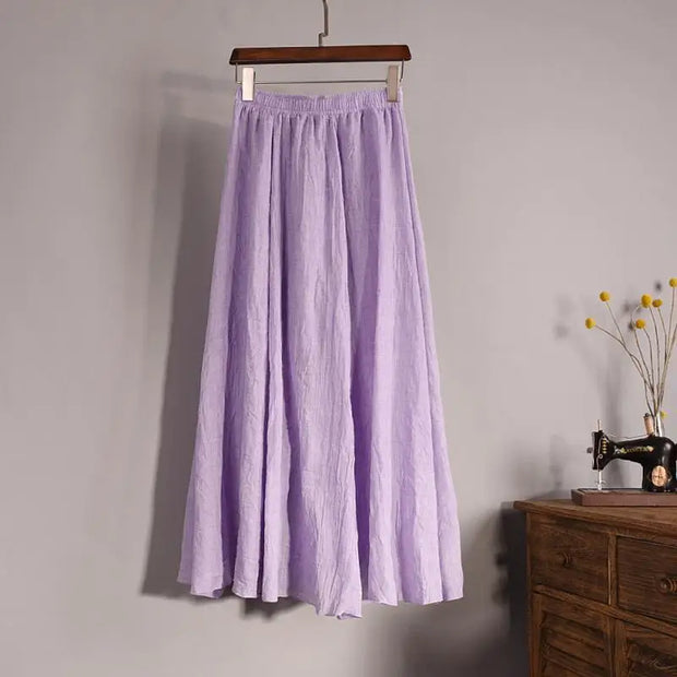 Women's Elegant 16 Color High Waist Elastic Waist Linen Pleated Long Skirts Ladies Slim Casual Skirt Saias New 2024 Summer SK05