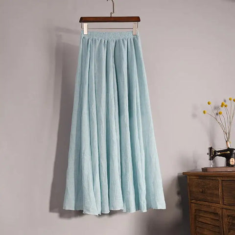 Women's Elegant 16 Color High Waist Elastic Waist Linen Pleated Long Skirts Ladies Slim Casual Skirt Saias New 2024 Summer SK05