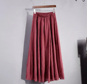 Women's Elegant 16 Color High Waist Elastic Waist Linen Pleated Long Skirts Ladies Slim Casual Skirt Saias New 2024 Summer SK05