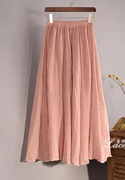 Women's Elegant 16 Color High Waist Elastic Waist Linen Pleated Long Skirts Ladies Slim Casual Skirt Saias New 2024 Summer SK05