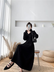 SMTHMA New Autumn Winter Knit Long Dress Women Casual Sexy V-Neck Slim Sweater Dresses Robe Office Lady Clothing