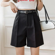 Fashion High Street Drape Suit Shorts Women Casual Solid Color High Waist Zipper Shorts Office Lady Summer Bottoms With Belt