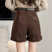 Retro High Waist Wide-leg Women Shorts 2024 New Autumn Winter Corduroy Casual Female Shorts Boyfriend Style Woman Shorts