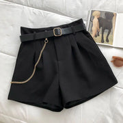 2021 New Casual Comfortable Elegant Wild Shorts With Belt Women's Woolen Shorts Autumn Winter Slim Wide Leg A-line Shorts