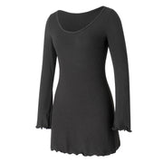 Women Bodycon Mini Dresses for Women Sexy Long Sleeve Ruched Short Dress Knit Long Sweater Fairy Grunge Y2K Streetwear