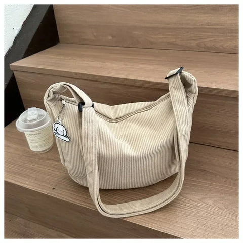 Black Corduroy Bags for Women Japanese Canvas Large Single Shoulder Crossbody Dumpling Bag Student Korean Casual Choth Handbag