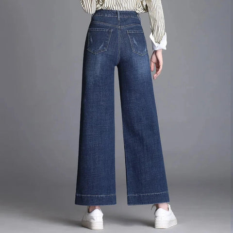 Oversize 34 Baggy Jeans Women High Waist Wide Leg Pants Washed High Street Vaqueros Ankle Length Office Lady Denim Trousers