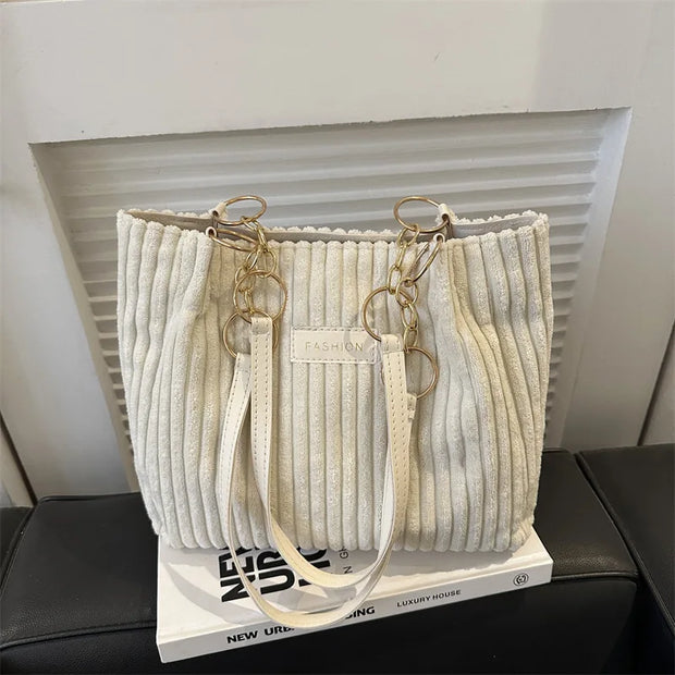 Corduroy Shoulder Bags for Women's 2023 New Fashion Korean Large Female Handbags Cotton Cloth Shopper Bags Ladies Tote Shopper