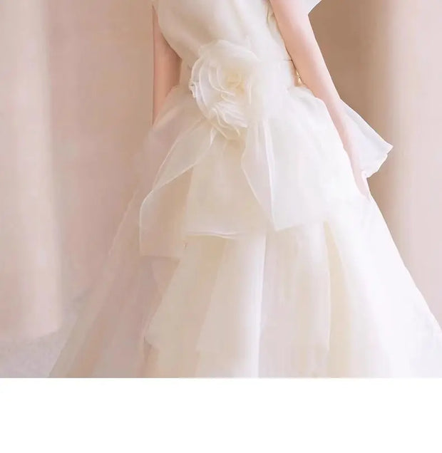 White Strapless Light Wedding Dresses Korean Simple Organza Ball Gown Bride's Wedding Dress Formal Evening Dress for Women boda