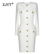 ZJYT Fashion Single Breasted Button Knitting Sweater Dresses for Women Spring 2025 Elegant Long Sleeve Sheath Casual Party Dress