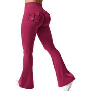 Women's Yoga Workwear Style Peach Butt Leggings with Pocket Flare Pants Sports Quick Dry Belly Sexy Pants