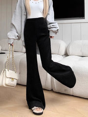 Jmprs Vintage Black Corduroy Flare Pants Women Casual High Waist Korean Trousers Fall Winter Female Simple Design Solid Pants