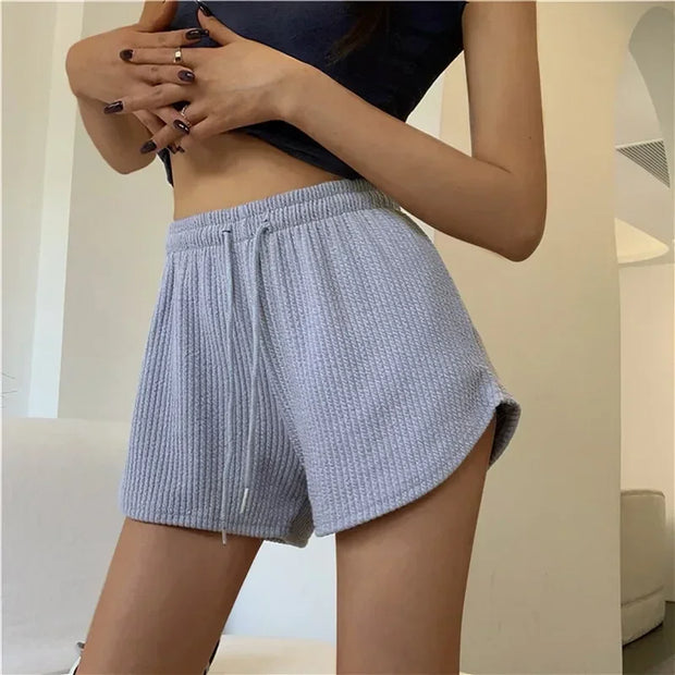 Women Shorts Summer High Elastic Lace Up Drawstring Wide Leg Sweat Short Fitness Running Shorts Loose Casual Large Sports Pants