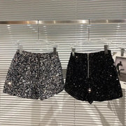 New Autumn Black Velvet Shorts Women Sequined Shiny Versatile Short Pants Clubwear Shorts Hot Pants High Street