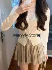 2023 Autumn Women French Long Sleeve Cardigan + High Waist Mini Skirt Korean Fashion Suits Elegant Office Lady 2 Piece Dress Set