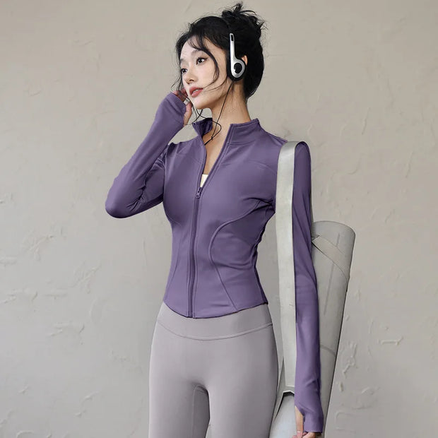 Women's Slim Fit Lightweight JacketsWomen's Full Zip-up Yoga Sports RunningJacket with Thumb Holes for Workout Sun Protection