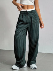 Women Stripes Printed Full Length Pants Trousers High Waist Fashion Casual Y2K Pants Loose Wide Leg