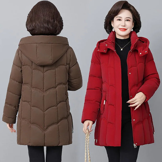 Women's Winter Thickened Jackets Down Cotton Parkas Hooded Quilted Long Pockets coat Middle aged Female Overcoat