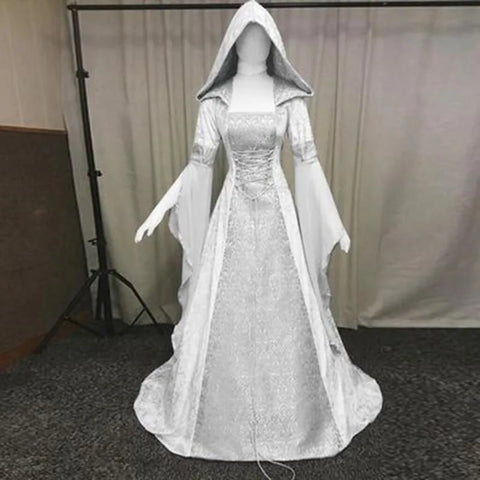 2024 women's medieval retro style wedding dress 8-color hooded waist dress cosplay