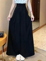 Casual Wide Leg Pants Women High Waist Loose Solid Pleated Fashion All-match Elegant Office Lady Slender Simple Korean Style