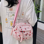 Cute Strawberry Shoulder Bag Casual Zipper Trendy Crossbody Bag Tote Handbag for Women Girls Travel Work Messenger Bag