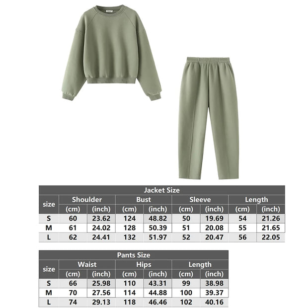 Tracksuits Set Woman 2024 Winter Cotton Solid Women's Suits Wide Baggy Pants Sportswear Women Sweater 2 Piece Set Women Outfits