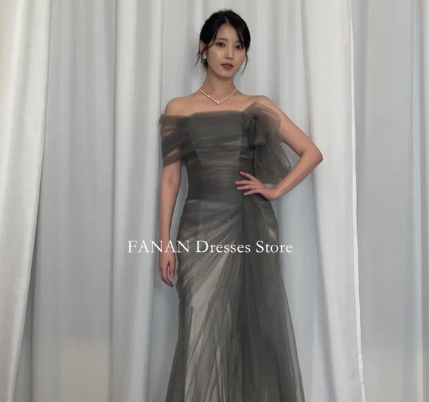 FANAN Customized Mermaid Evening Party Dresses Tulle Korea Green Ruched Wedding Women  Gowns Event Prom Gowns Customized