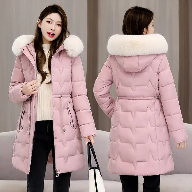 2024 New Winter Women Parka Fur Hooded Jackets Thicken Warm Cotton-padded Puffer Coat Casual Long Parkas Clothes Loose Outerwear