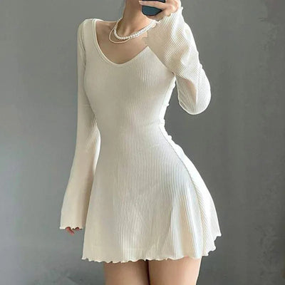 Women Bodycon Mini Dresses for Women Sexy Long Sleeve Ruched Short Dress Knit Long Sweater Fairy Grunge Y2K Streetwear